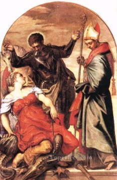  italiano Pintura al %C3%B3leo - San Luis San Jorge y la princesa Tintoretto del Renacimiento italiano
